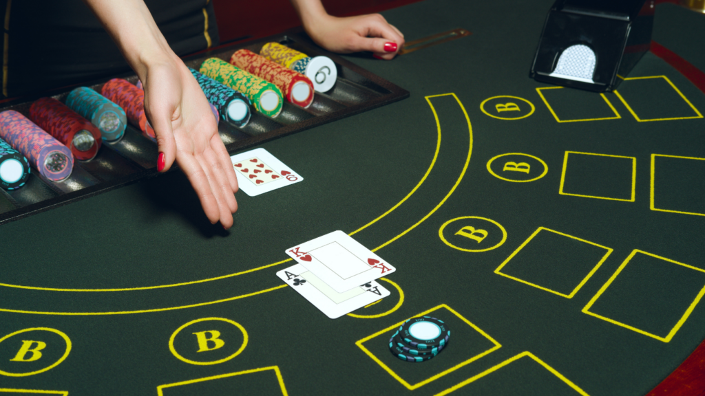 a casino card on blackjack table