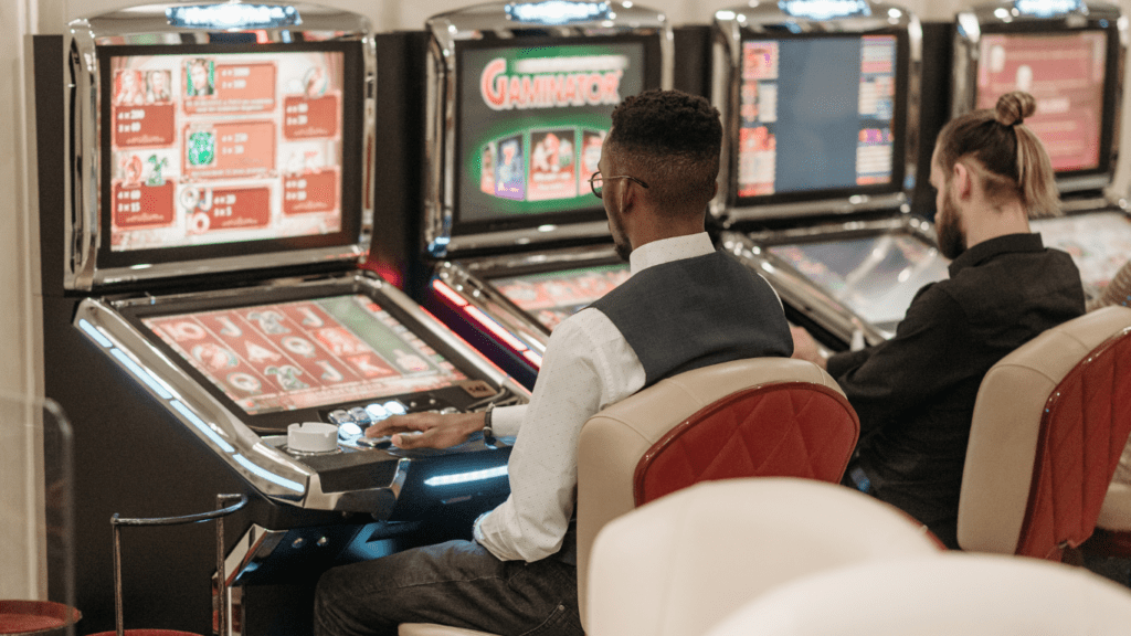 a person playing slot game